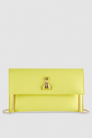 Patrizia Pepe Fly Leather Clutch Bag With Chain Gialle | 57ZTGFAQW