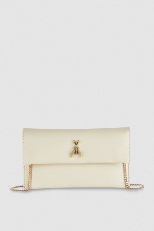 Patrizia Pepe Fly Leather Clutch Bag With Chain Beige | 65SZYDKAG