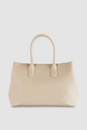 Patrizia Pepe Fly Leather Shopping Bag With Shoulder Strap Beige | 13HSPRCAW