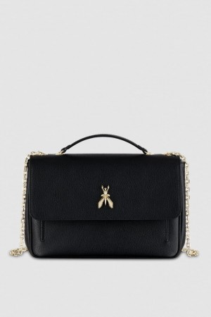 Patrizia Pepe Fly Leather Shoulder Bag With Chain Nere | 18TKSAEFI