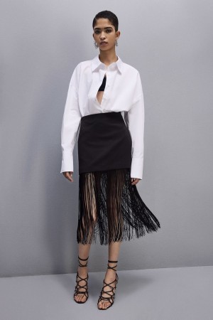 Patrizia Pepe Fringed Miniskirt Nere | 03OFHANDP