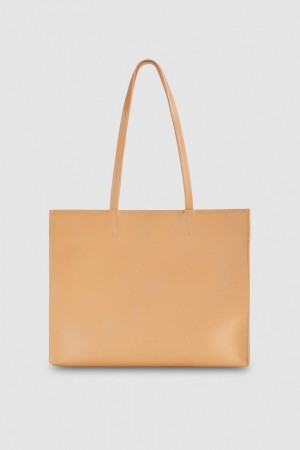 Patrizia Pepe Hammered Leather Shopping Bag Beige | 68BKFINHS