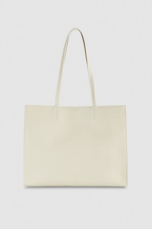 Patrizia Pepe Hammered Leather Shopping Bag Beige | 19OGACTLB