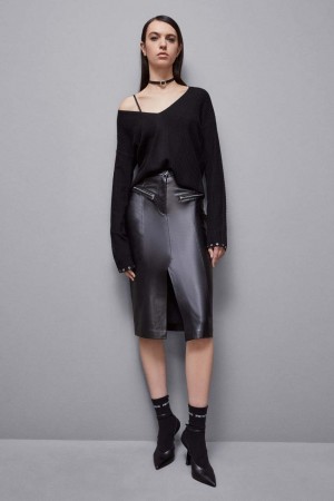 Patrizia Pepe High-waisted Midi Skirt In Faux Leather Nere | 80YBIWSTG
