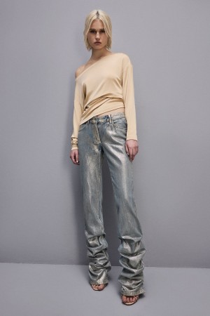 Patrizia Pepe Jersey Dropped Shoulder Sweater Beige | 06GVEZPDY