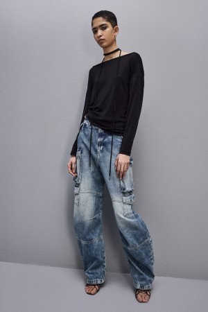 Patrizia Pepe Jersey Dropped Shoulder Sweater Nere | 53GHEIPOU