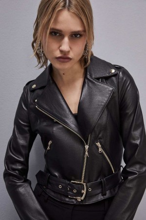 Patrizia Pepe Leather Biker Jacket Nere | 14AWDNHFG