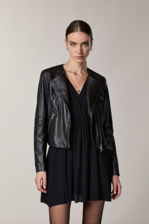 Patrizia Pepe Leather Biker Jacket With Top-stitching Nere | 98BMJLYXI