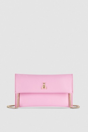 Patrizia Pepe Leather Clutch Bag With Chain Shoulder Strap Rosa | 69CWZTPML