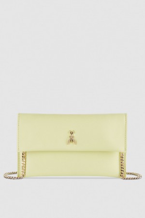 Patrizia Pepe Leather Clutch Bag With Chain Shoulder Strap Gialle | 29JZGUWPN