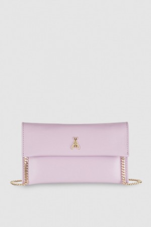 Patrizia Pepe Leather Clutch Bag With Chain Shoulder Strap Viola | 01UBMGCPX