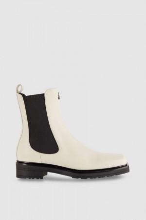 Patrizia Pepe Leather Square Toe Beatles Boots Beige | 25AQGLXMB