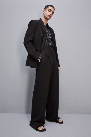 Patrizia Pepe Linen And Viscose Blend Pleated Pants Nere | 95RWAPNIM