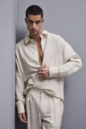 Patrizia Pepe Linen And Viscose Oversized Shirt Beige | 68FWPHYES