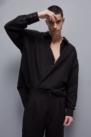 Patrizia Pepe Linen And Viscose Oversized Shirt Nere | 75MEBGNUD