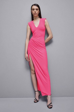 Patrizia Pepe Long Crape Dress With Draping Rosa | 37NZMUAWG