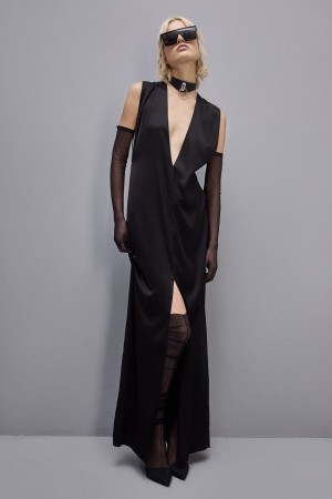 Patrizia Pepe Long Dress In Certified Viscose Nere | 34LWYNFHI