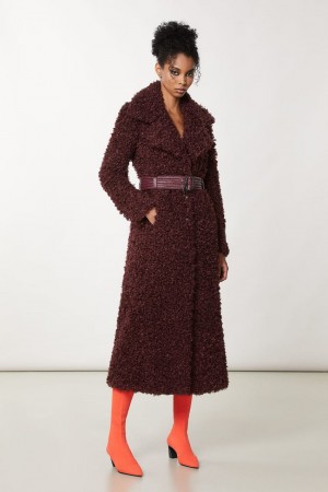 Patrizia Pepe Long Fluffy Coat With Belt Viola | 07CGTQPBN