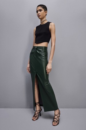 Patrizia Pepe Long Skirt In Coated Fabric Verdi | 64KRPNFLT