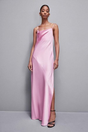 Patrizia Pepe Long Viscose Satin Mermaid Dress Rosa | 95ZUFRNQW