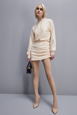 Patrizia Pepe Long-sleeved Fleece Dress Beige | 04ZYMKLUE