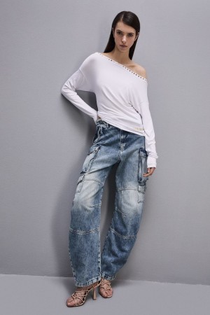 Patrizia Pepe Long-sleeved Jersey Sweater Bianche | 46JKHBDVZ