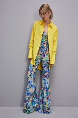 Patrizia Pepe Long-sleeved Oversized Cotton Shirt Gialle | 76NHOFBGY