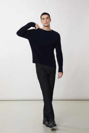 Patrizia Pepe Long-sleeved Ribbed Sweater Blu | 01CIHXTMW