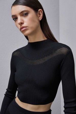 Patrizia Pepe Long-sleeved Viscose Blend Sweater Nere | 97AVZWBDX
