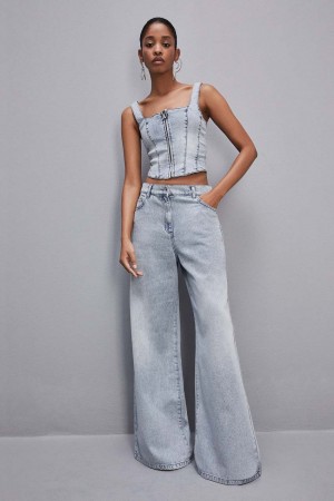 Patrizia Pepe Low Rise Oversized Denim Jeans Blu Chiaro | 27WOUPCKS