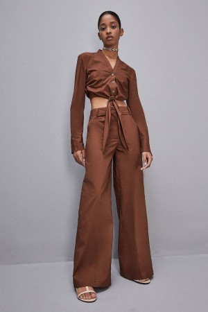Patrizia Pepe Low-waisted Palazzo Fit Pants Marroni | 47MYGEXRF