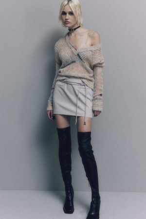 Patrizia Pepe Low-waisted Pinstripe Miniskirt Grigie | 90DZLYPWO