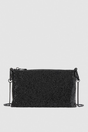 Patrizia Pepe Maxichain Rhinestone Clutch Bag Nere | 24ASKFDQE