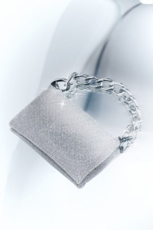 Patrizia Pepe Maxichain Rhinestone Clutch Bag Argento | 49LCJHAMU
