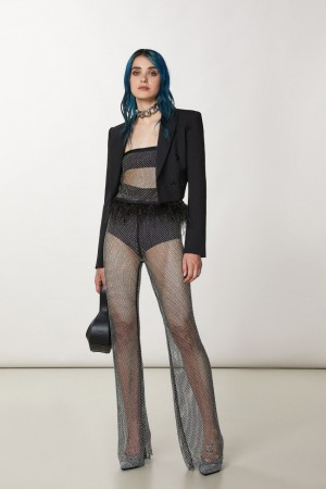 Patrizia Pepe Mesh Pants With Rhinestones Nere | 07ITEBWZV
