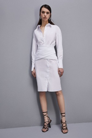Patrizia Pepe Midi Chemise Dress Bianche | 70ZEAJKVI