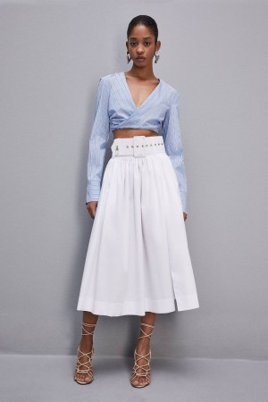 Patrizia Pepe Midi Flared Skirt With Belt Bianche | 27YRKFJAM