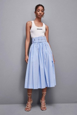 Patrizia Pepe Midi Flared Skirt With Belt Blu Chiaro | 23NVWXGRO