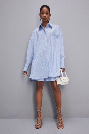 Patrizia Pepe Mini Over Shirt Dress Blu Chiaro | 01SZIUDMT