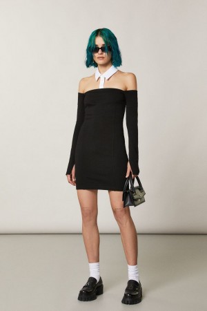 Patrizia Pepe Mini Sheath Dress With Collar Nere | 60RIFGQBK