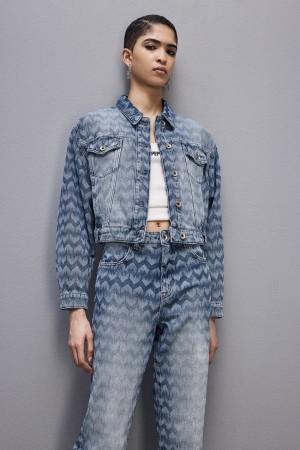 Patrizia Pepe Monogram Denim Jacket Blu | 36CDOEUZB