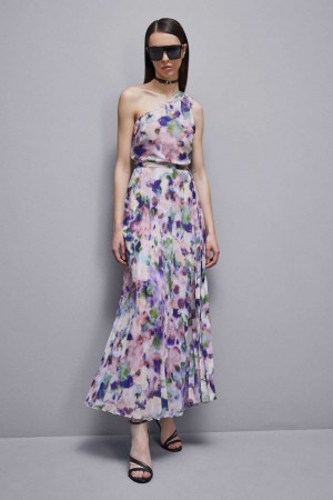 Patrizia Pepe One-shoulder Pleated Chiffon Dress Colorate | 20NOZFSTY