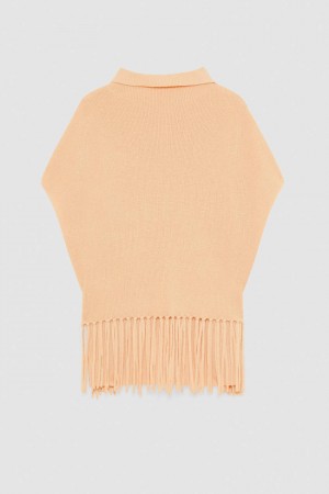 Patrizia Pepe Organic Wool Fringed Poncho Beige | 95YFSWZTB