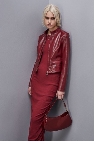 Patrizia Pepe Patent Leather Slim Biker Jacket Rosse | 89WKSQVJA