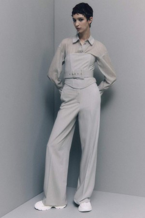 Patrizia Pepe Pinstripe Flannel Pants Grigie | 51ROAMXYF