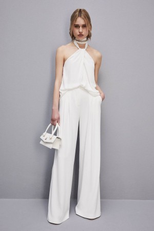 Patrizia Pepe Pleated Pants In Fluid Twill Bianche | 95TYOHZUB