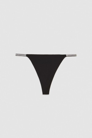 Patrizia Pepe Rhinestone-decorated Jersey Thong Nere | 65PRAGDLZ