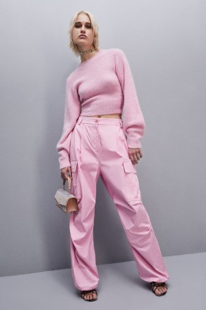 Patrizia Pepe Rib Knit Sweater With Round Neckline Rosa | 86YKUVIDJ