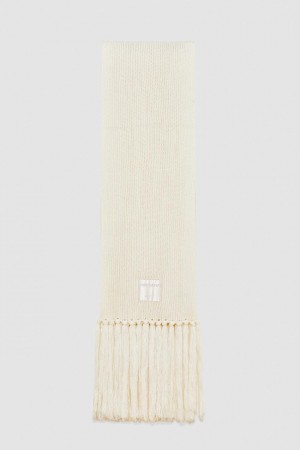 Patrizia Pepe Ribbed Scarf With Fabric Fringes Beige | 34JHSTOCX