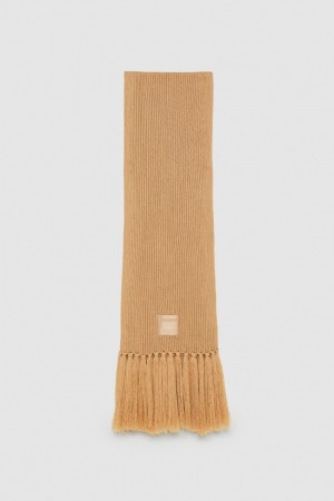 Patrizia Pepe Ribbed Scarf With Fabric Fringes Beige | 02HZEJAXV
